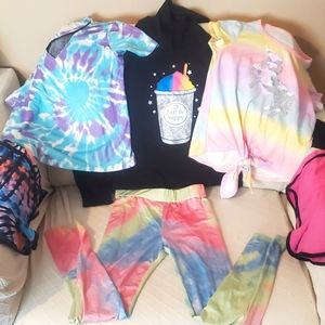 2 Piece Girls Outfits Size 10 Size 12 Tie Dye Rainbow Colors! 6 Pieces TOTAL!!
